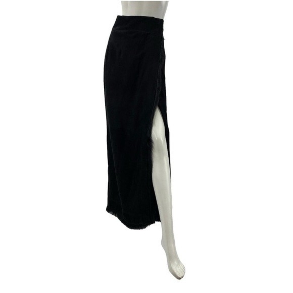Vintage Black Velvet Bodycon Maxi Skirt Front Slit Pull On Size 10 - Picture 4 of 7